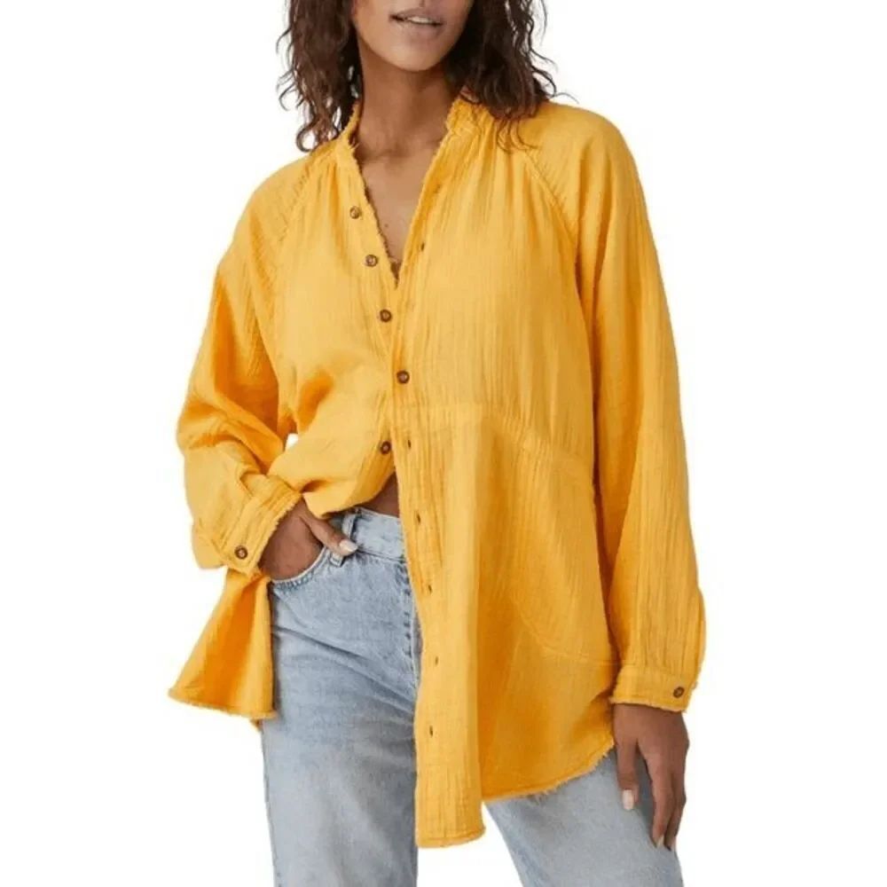 Free People We the Free Summer Daydream Tunic Shirt In Bird Of Paradise Orange S